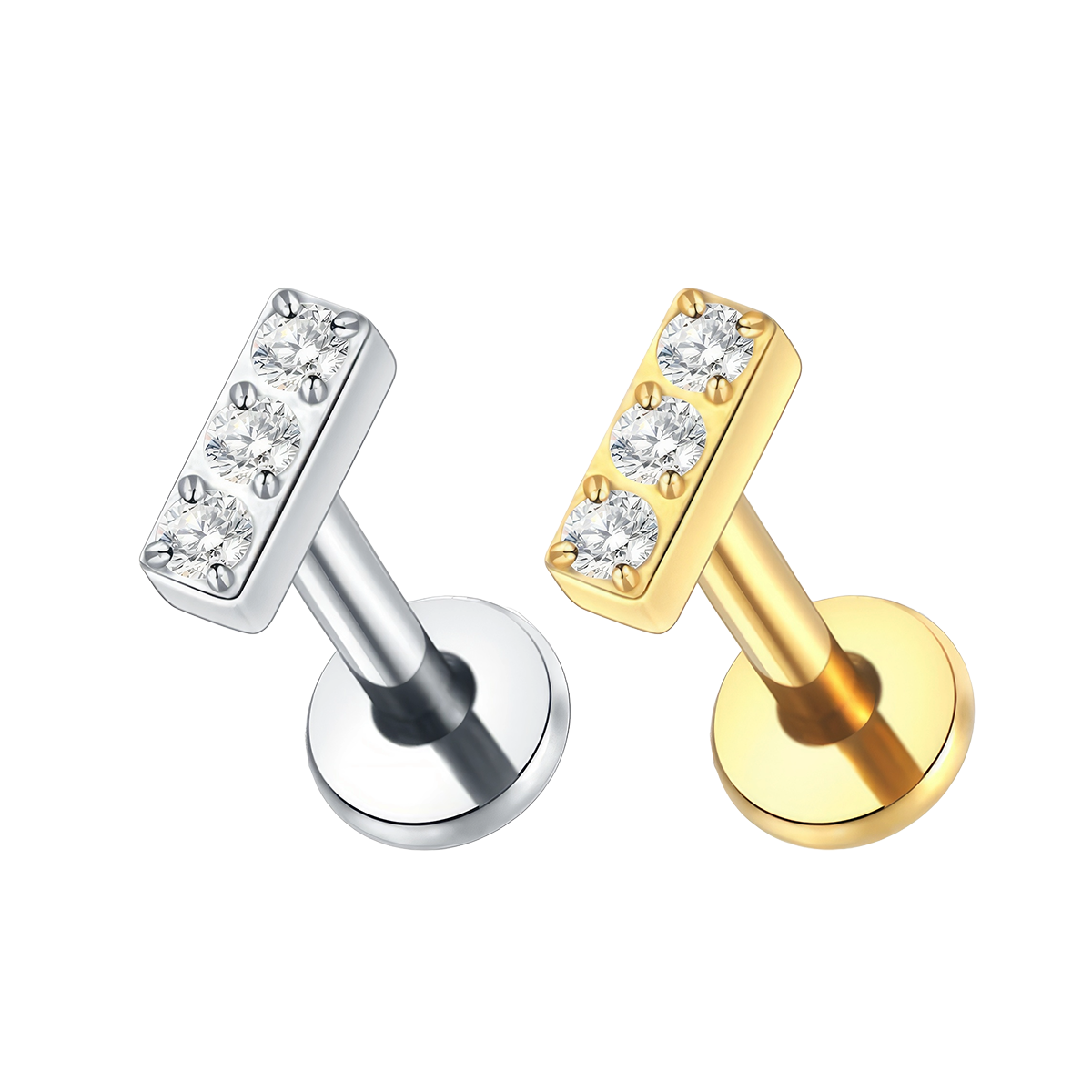 Labret helix titanio rectangular con trio de brillos