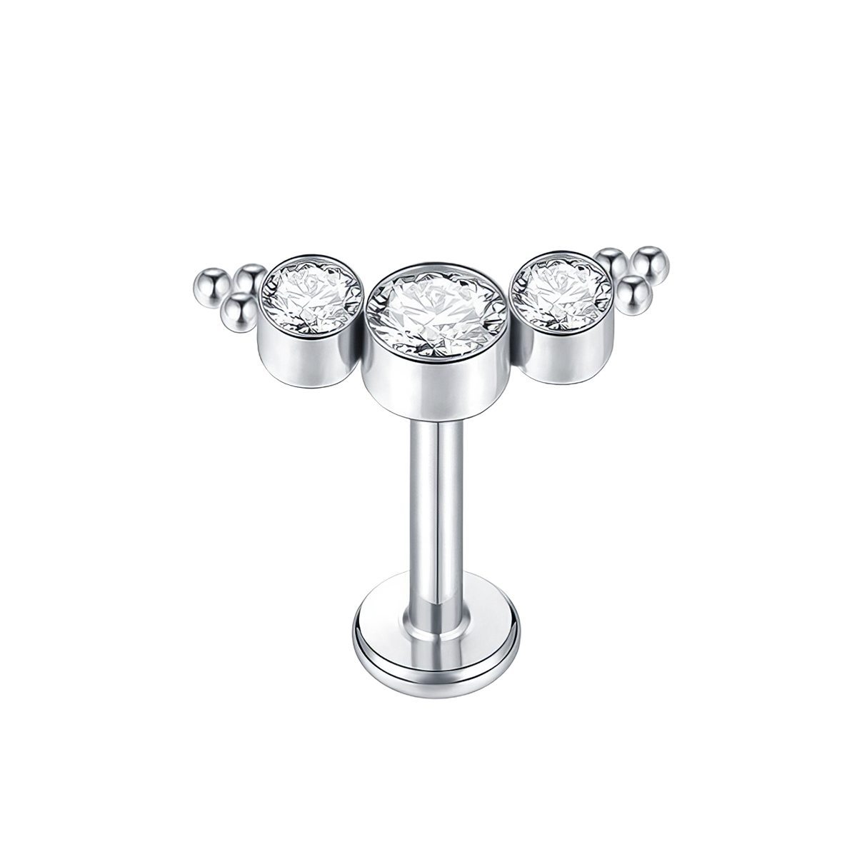Labret helix titanio 3 brillos con trio de bolitas