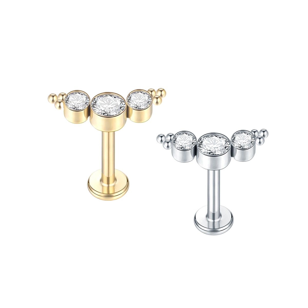 Labret helix titanio 3 brillos con trio de bolitas